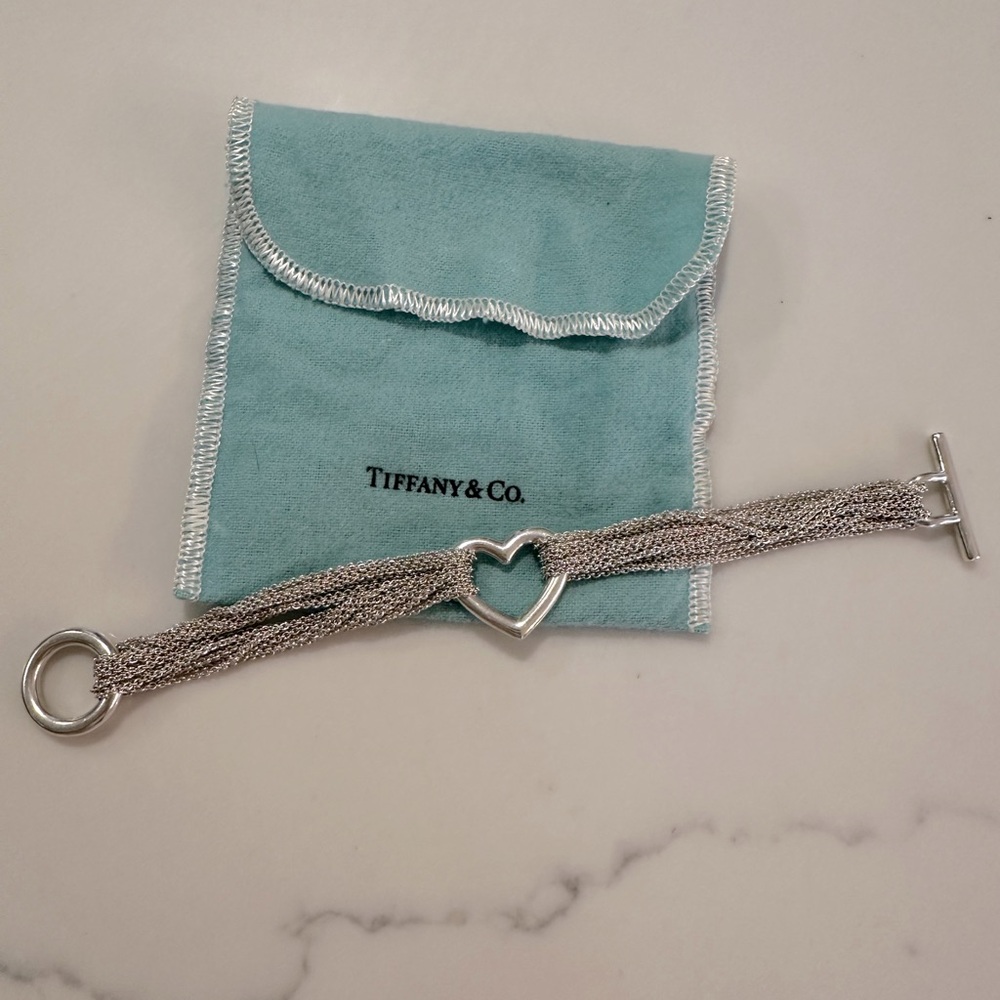 Authentic Tiffany & Co Multi-strand sterling silver heart bracelet